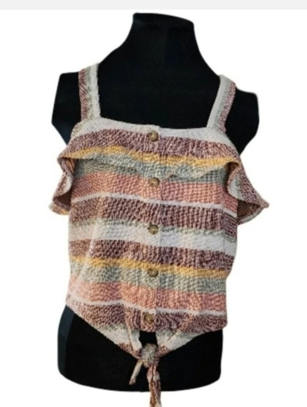 Madewell Texture & Thread Ruffle Tie Front Top Size Small - Picture 4 of 7